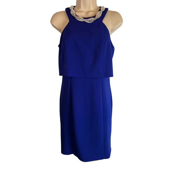 Decode 1.8 Royal Blue Cocktail Dress Jeweled Neck Collar 4 Evening - Picture 1 of 11